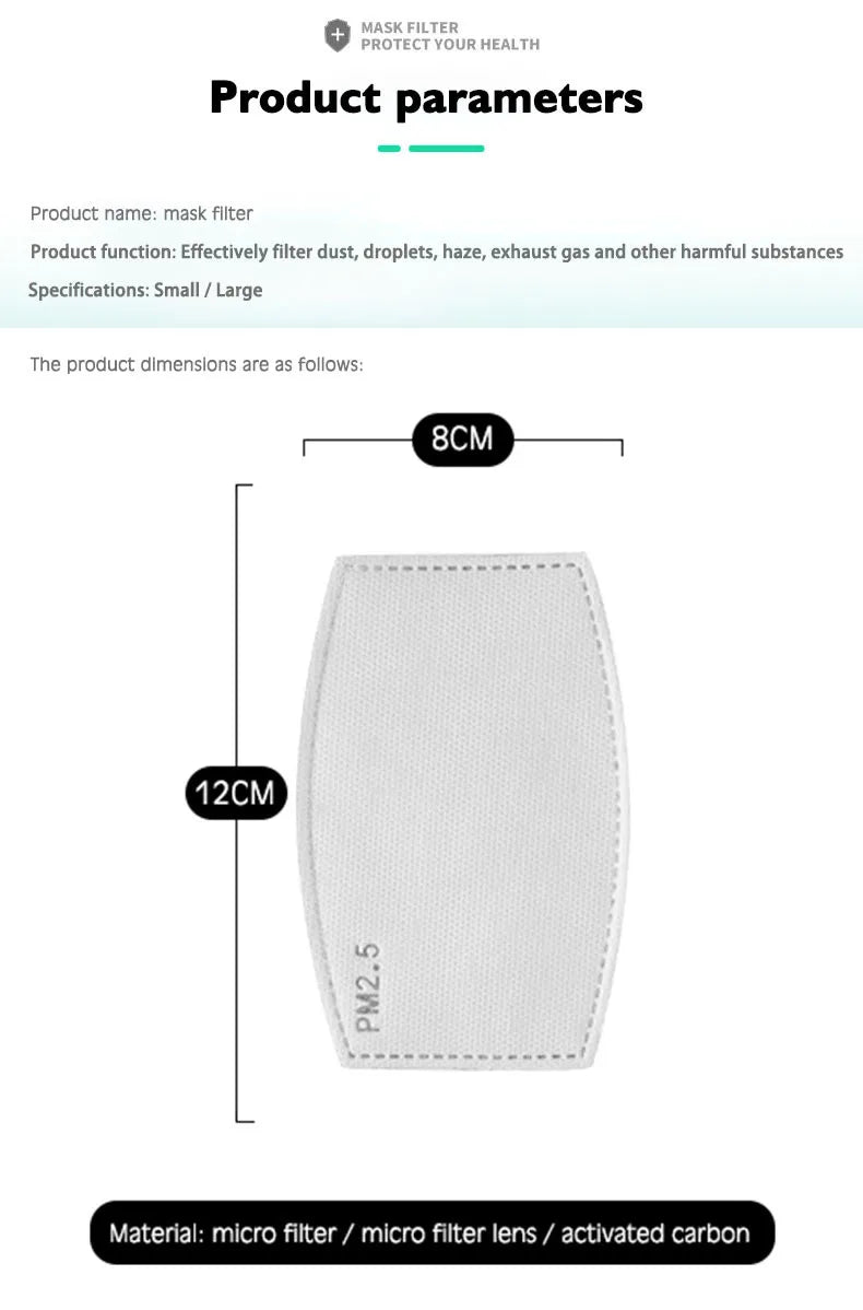 PM2.5 Activated Carbon Mask Filter Replacement Insert Pads