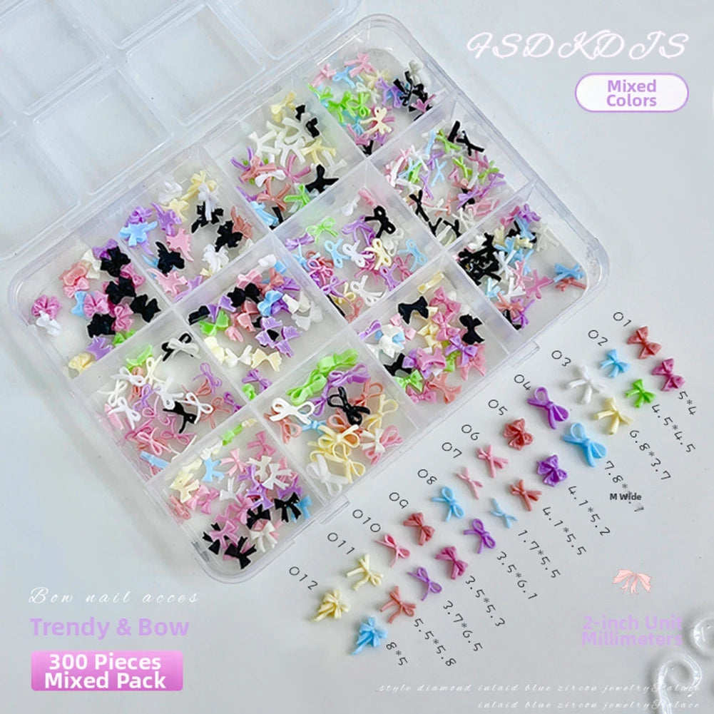 12-Grid 3D Bowknot Nail Art Charms Set – Mixed Sizes