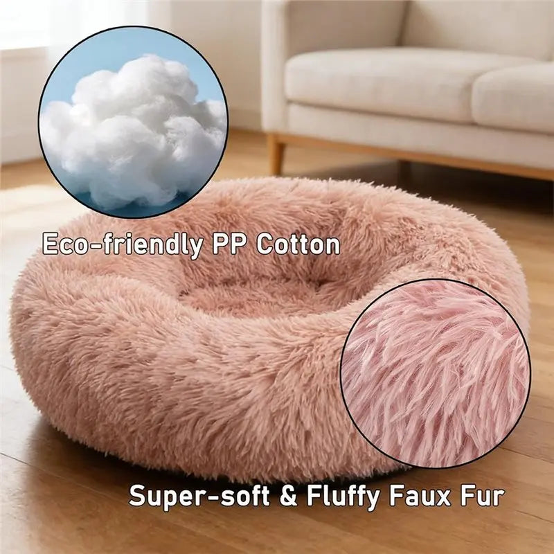 VIBE Plush Round Machine-Washable Pet Bed – Warm Dog Cat Bed