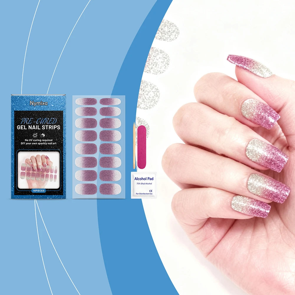 Iridescent Semi Cured Gel Nail Strips – DIY Manicure Kit