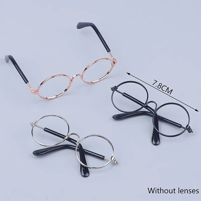 Miniature Round Frame Lensless Eyeglasses for 20cm Dolls