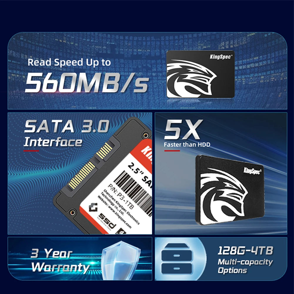 KingSpec SATA III SSD 128GB–2TB 2.5" Internal Drive for PC & Laptop