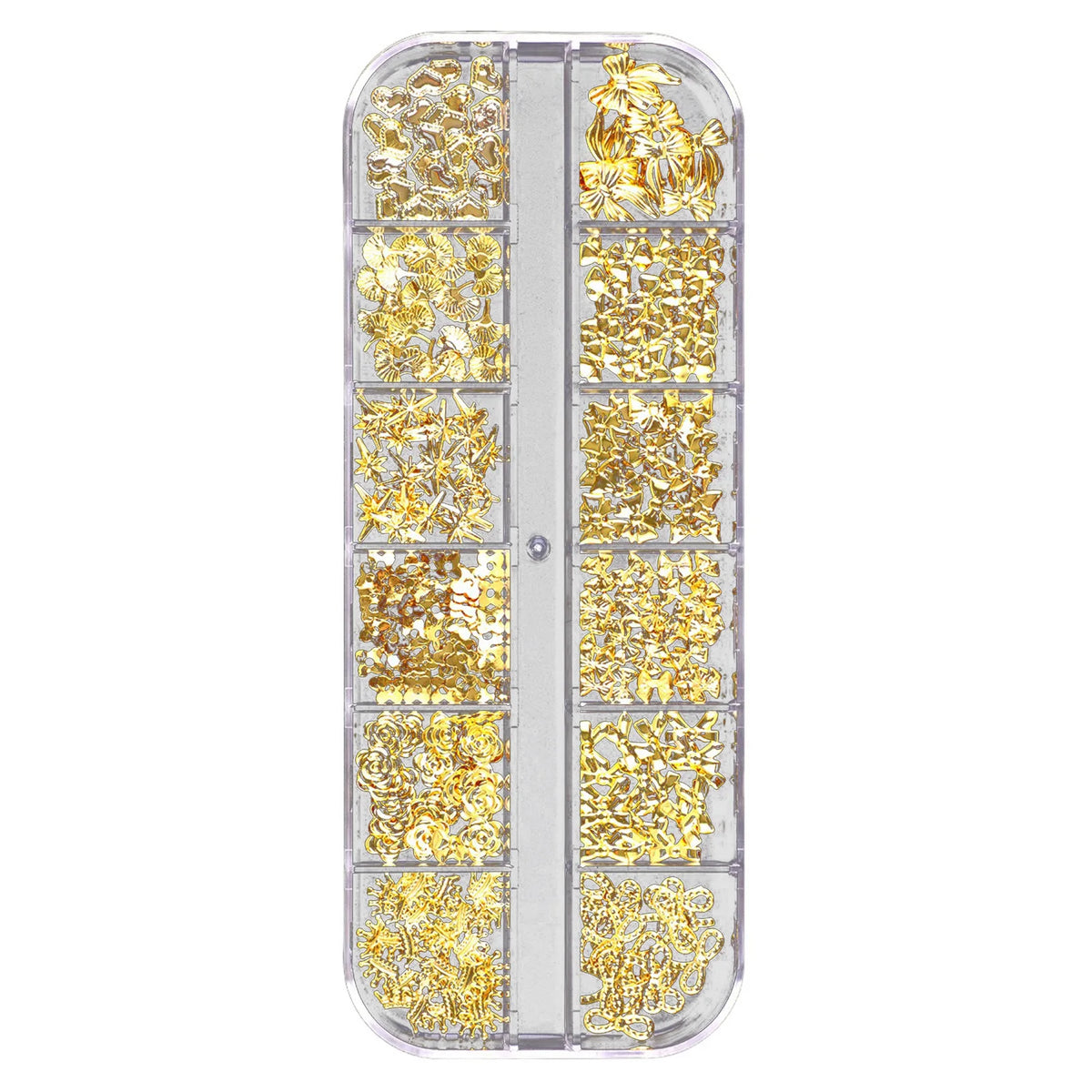 12-Grid 3D Nail Charms Gold Silver Punk Metal Art Decorations