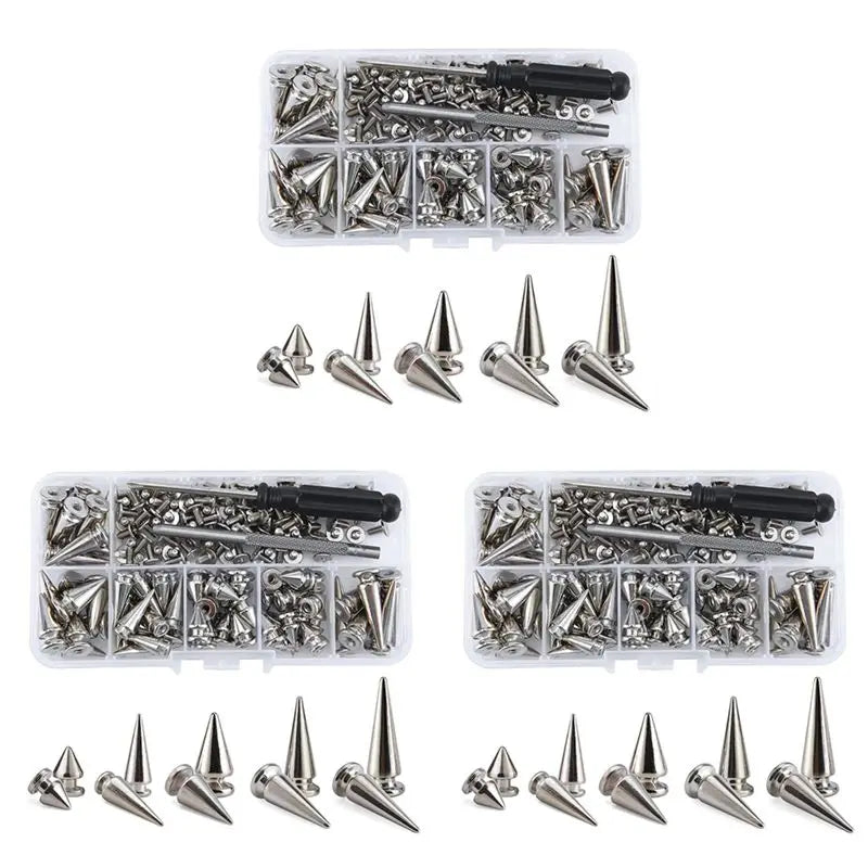 210-Set Silver Mixed Spikes & Studs DIY Leather Rivet Kit