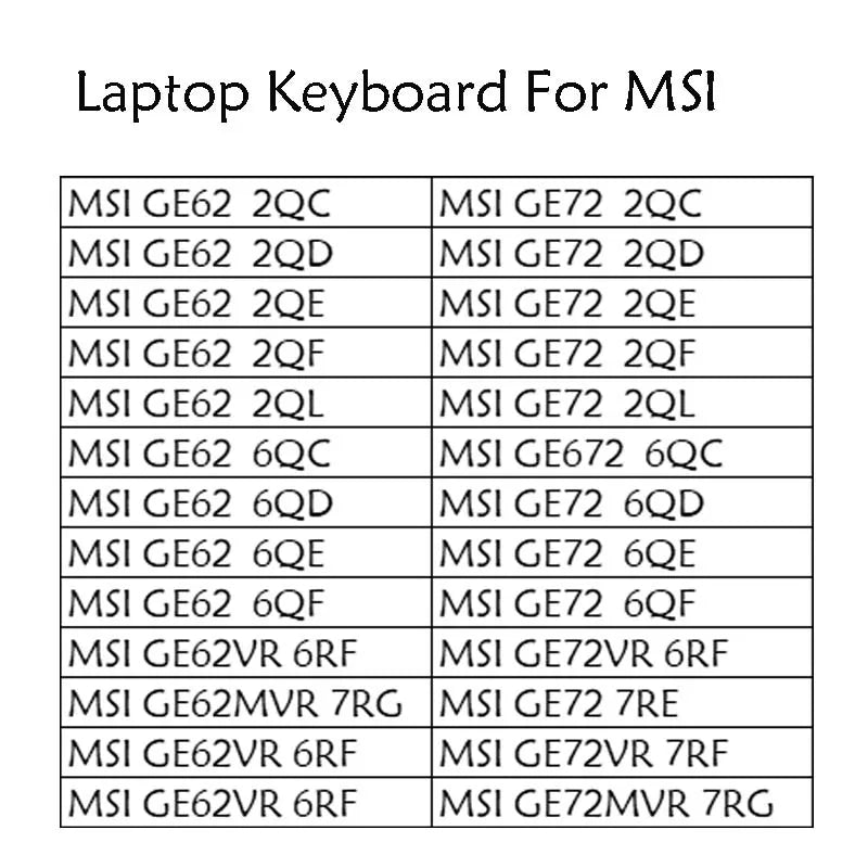 MSI GE62 Apache RGB Backlit Laptop Keyboard LA/PT/IT/JA