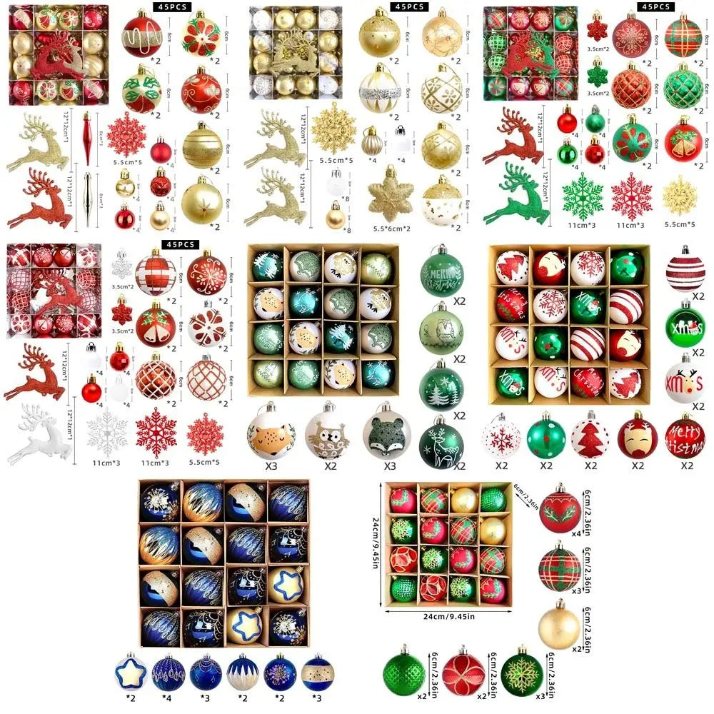 16/45PCS Electroplated Christmas Ball Ornaments Set – Tree Décor