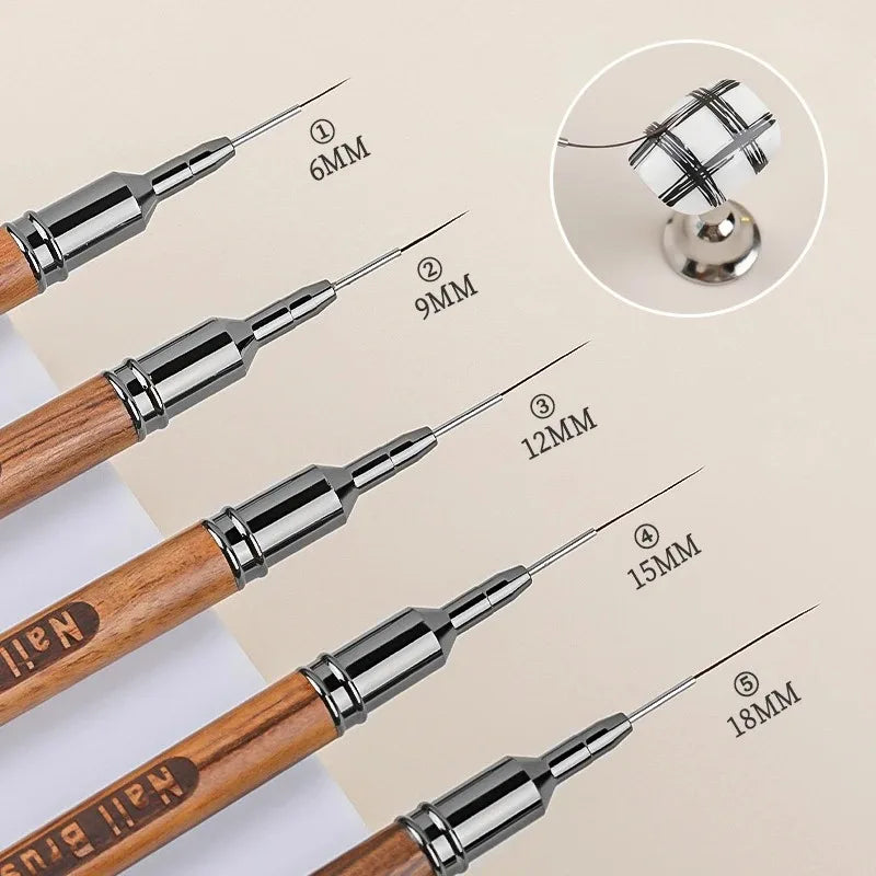 5-Pack Wood Handle Gel Nail Art Liner Brushes – UV Manicure Set