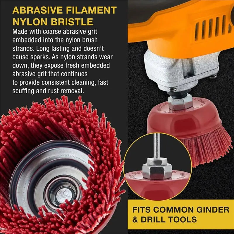 4" Coarse Grit Nylon Bristle Cup Brush for Drills & Grinders