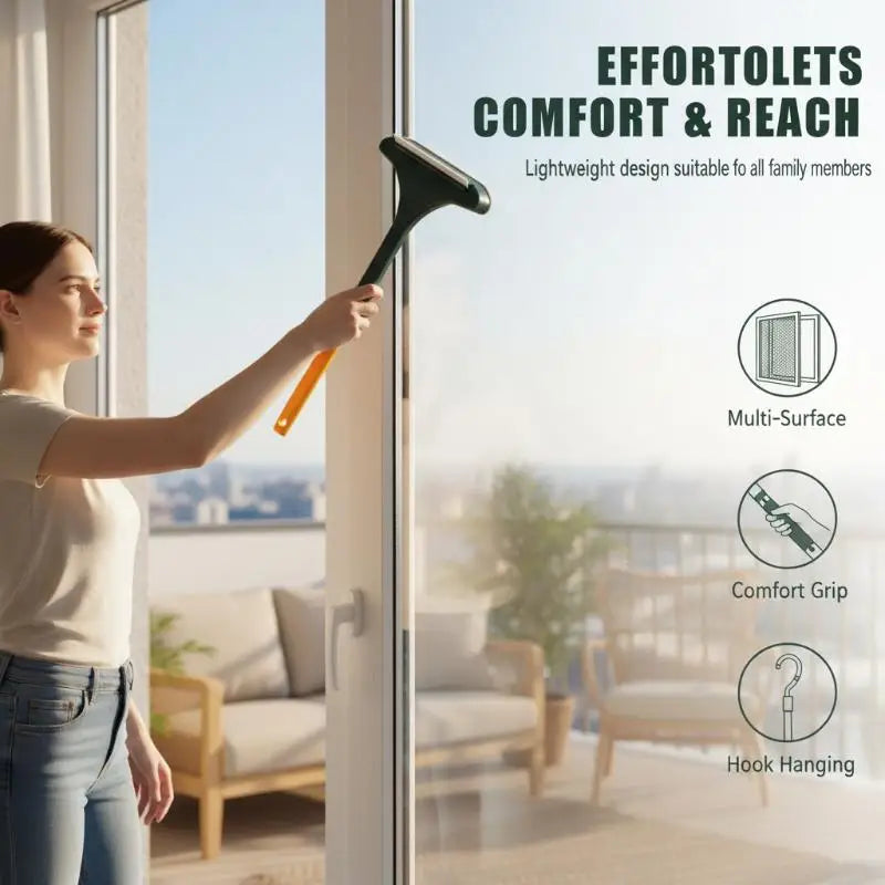 2-in-1 Window Cleaning Brush & Scraper Long Handle Tool