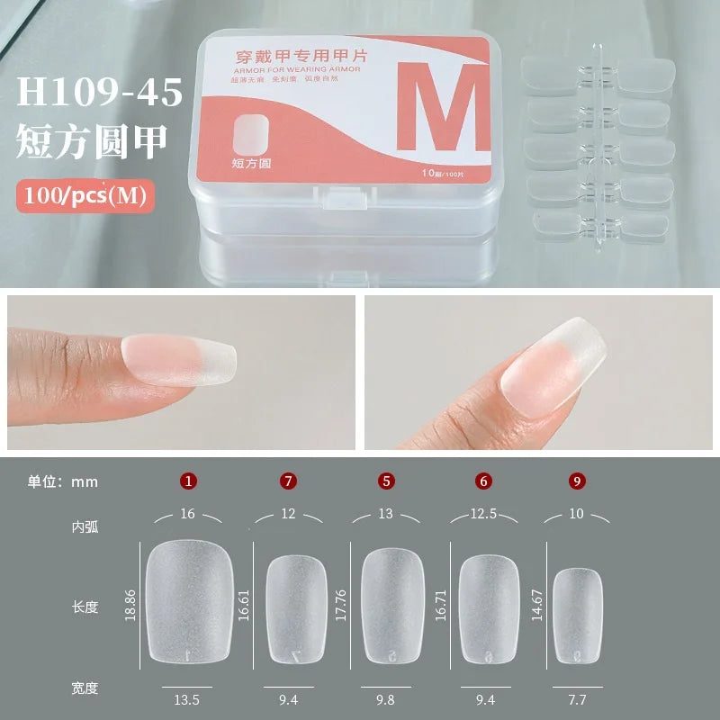 100pcs Full Cover Press On Nail Tips – Clear Ultra-Thin False Nails