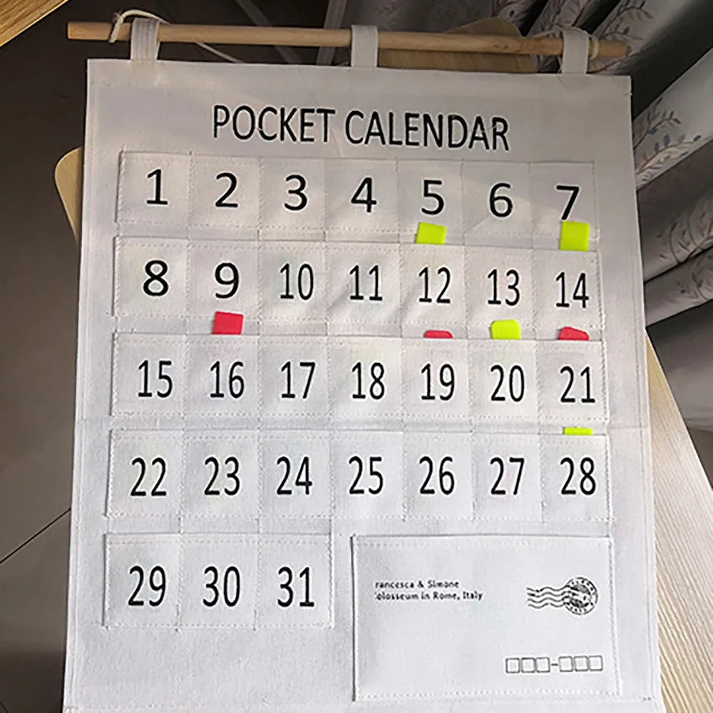31-Pocket Calendar Pocket Chart Wall Hanging Organizer