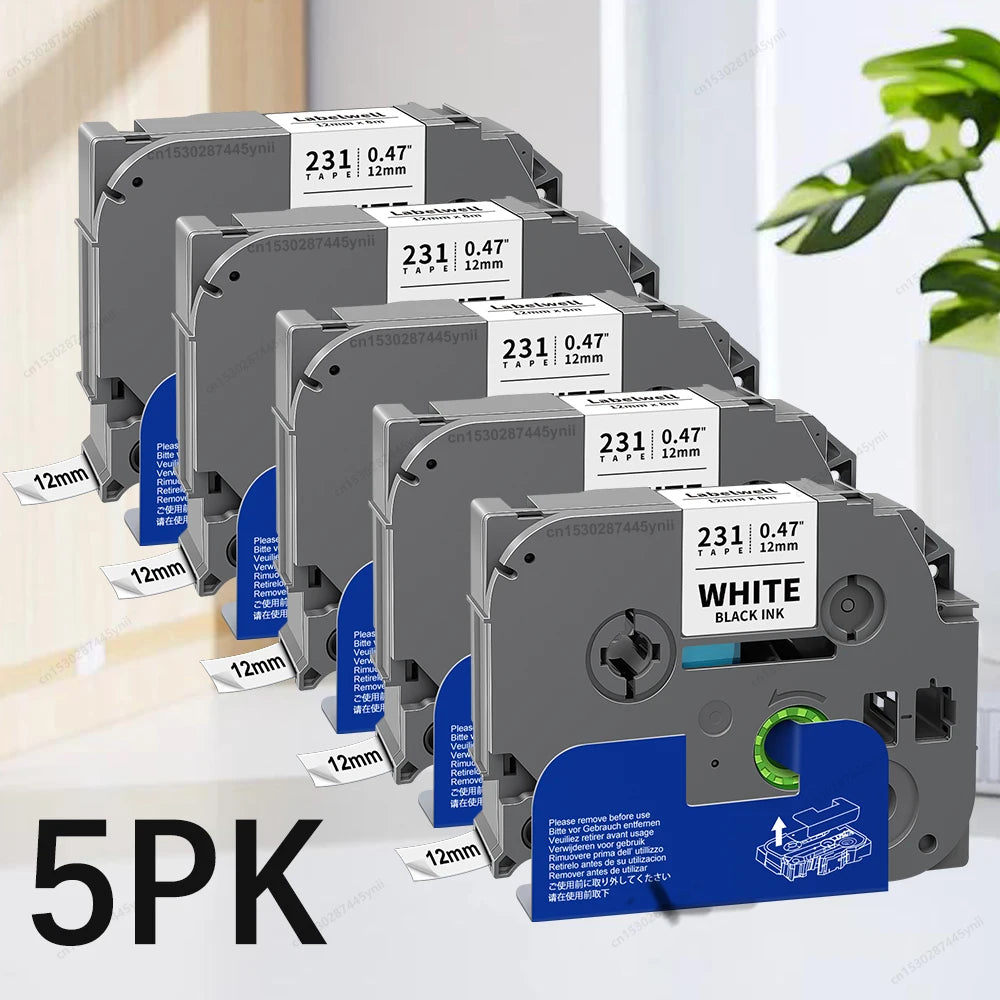 Labelwell TZe-231 Compatible Brother Label Tape 12mm 2/5 Pack