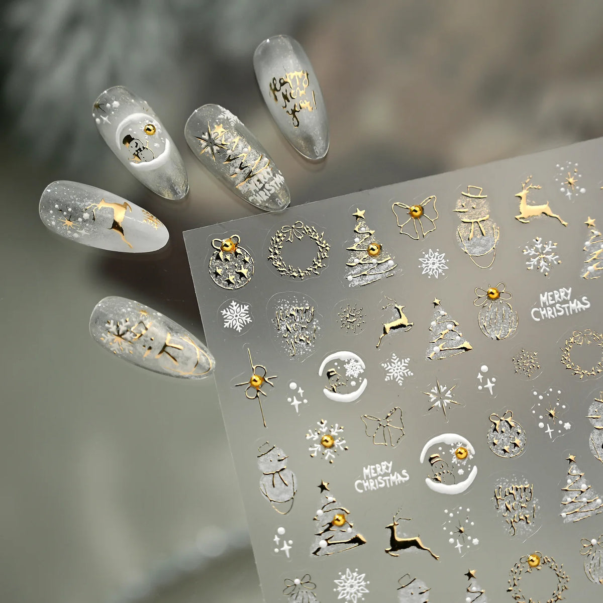 Christmas Metal Nail Stickers 3D Trees Snowflakes Snowmen DIY
