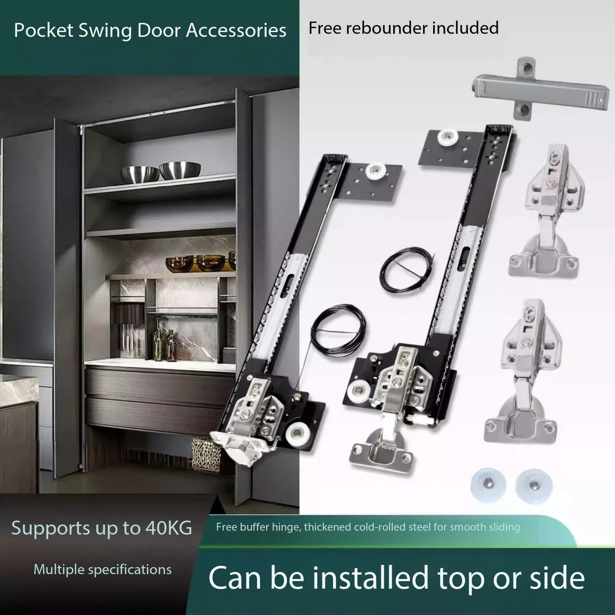 Hidden Folding Swing Door Track & Invisible Hinge Hardware Kit