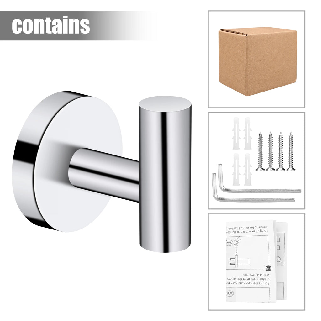 2-Pack Polished Stainless Steel Wall Hooks – Towel & Robe Hanger