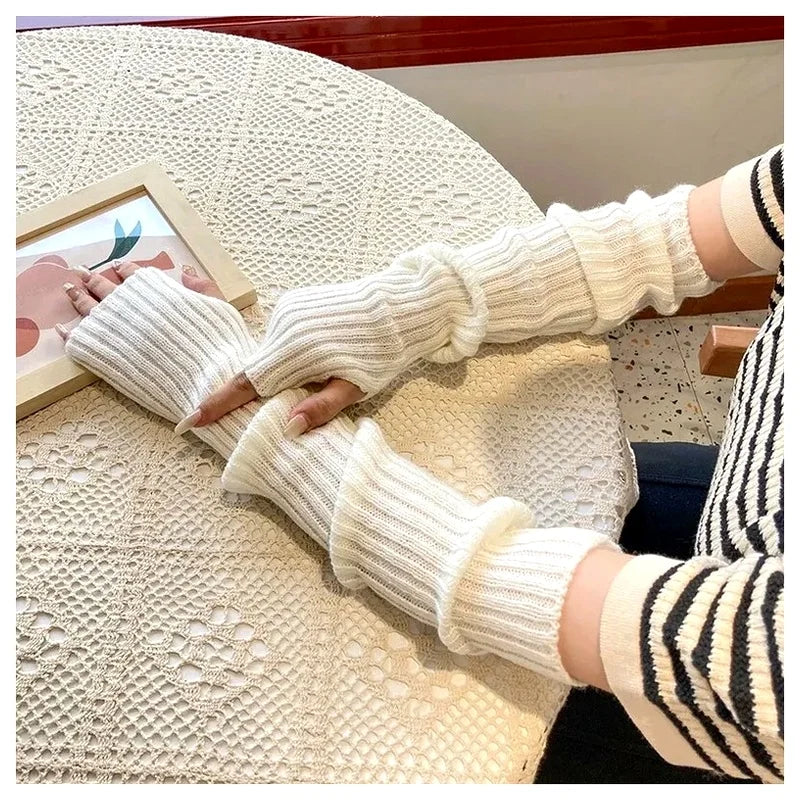 Women Y2K Fingerless Knit Mittens & Arm Warmers – Punk Gothic