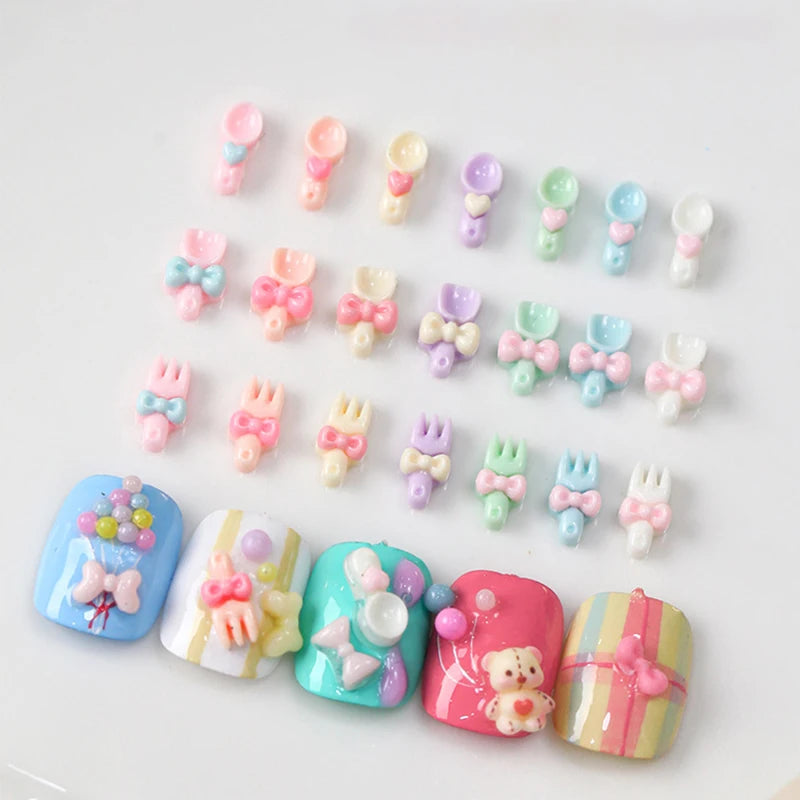 50 Pcs 3D Cartoon Resin Nail Charms – Tableware DIY Nail Art