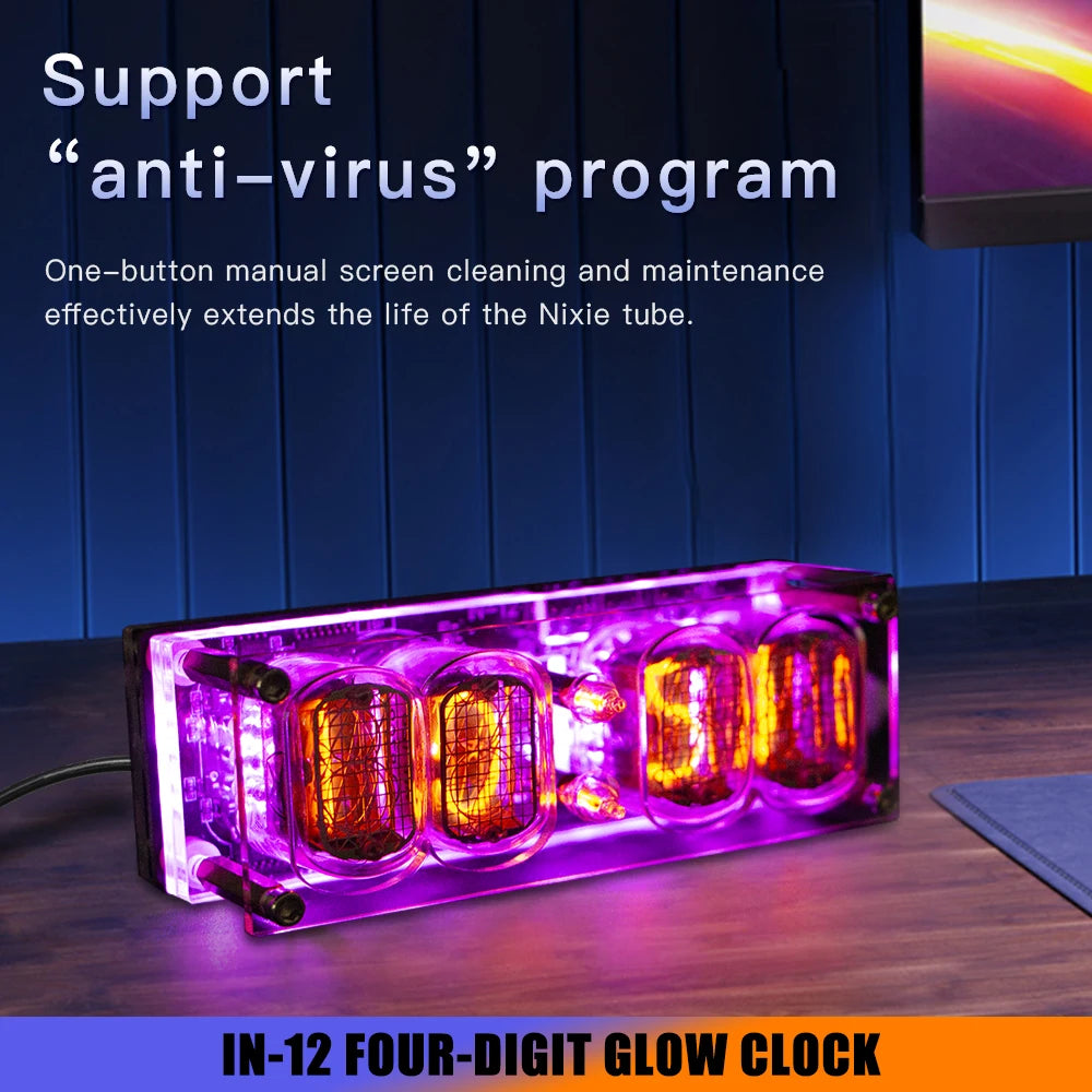 4-Digit IN-12 Nixie Glow Tube Desk Clock | Retro Ambient DC5V