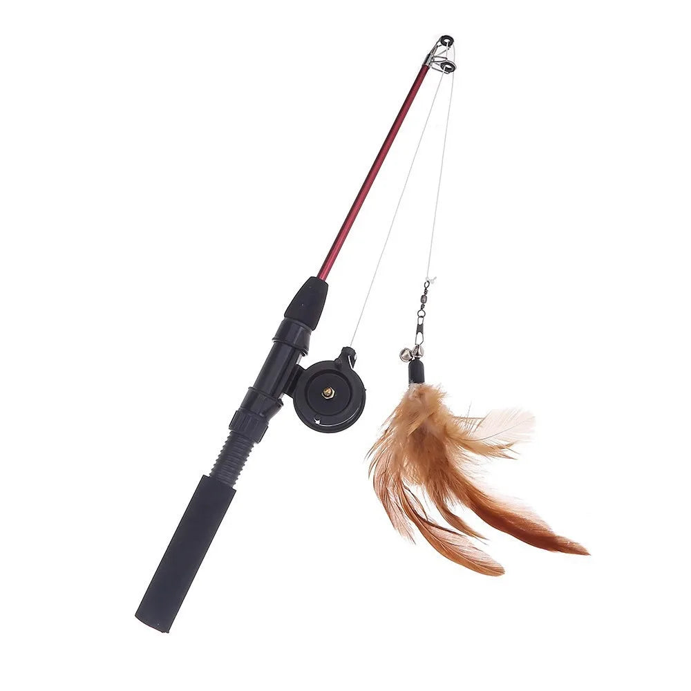 Retractable Cat Teaser Wand Toy – Feather Fishing Pole