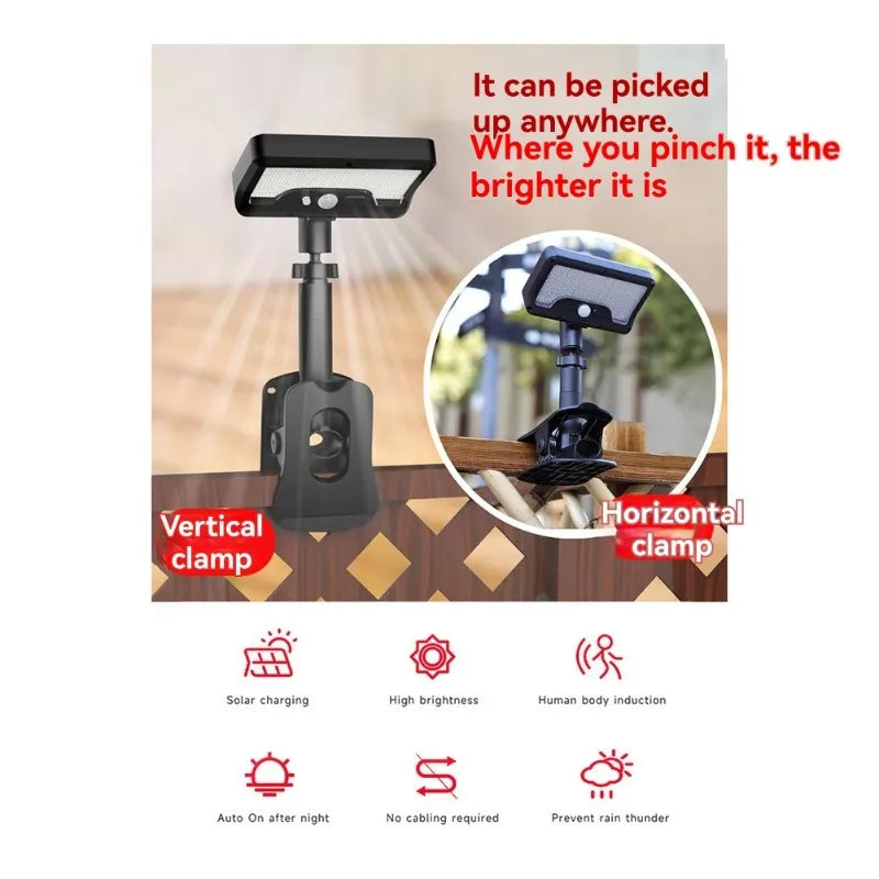 Solar Clip-On Motion Sensor LED Light – IP65, 92 LEDs, Outdoor