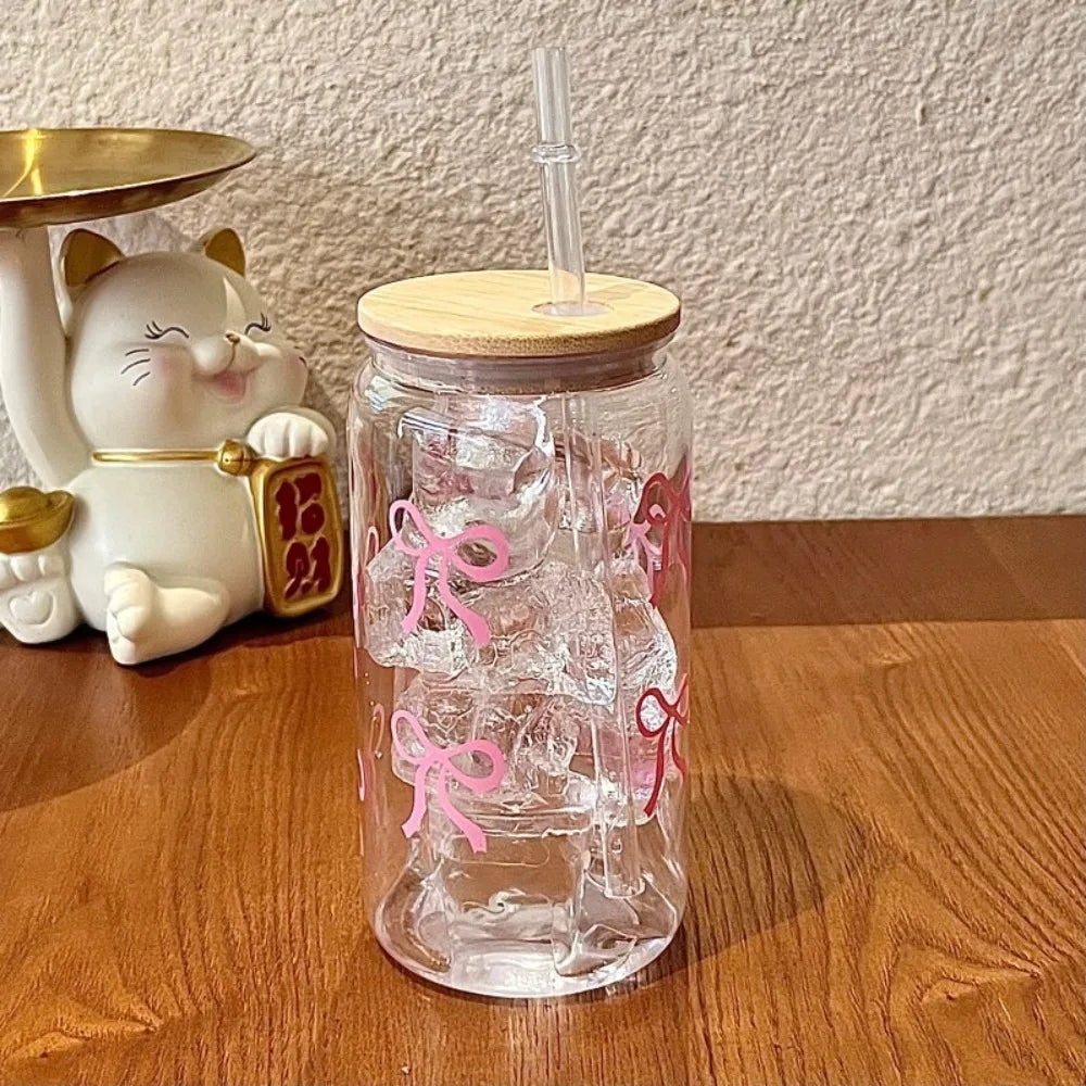 500ml Plastic Cup with Lid & Straw – Bowknot Pattern | VIBE