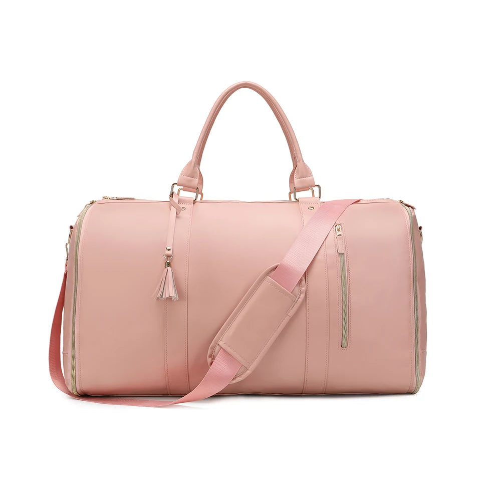 Foldable PU Leather Women Travel Duffel Garment Bag – Large