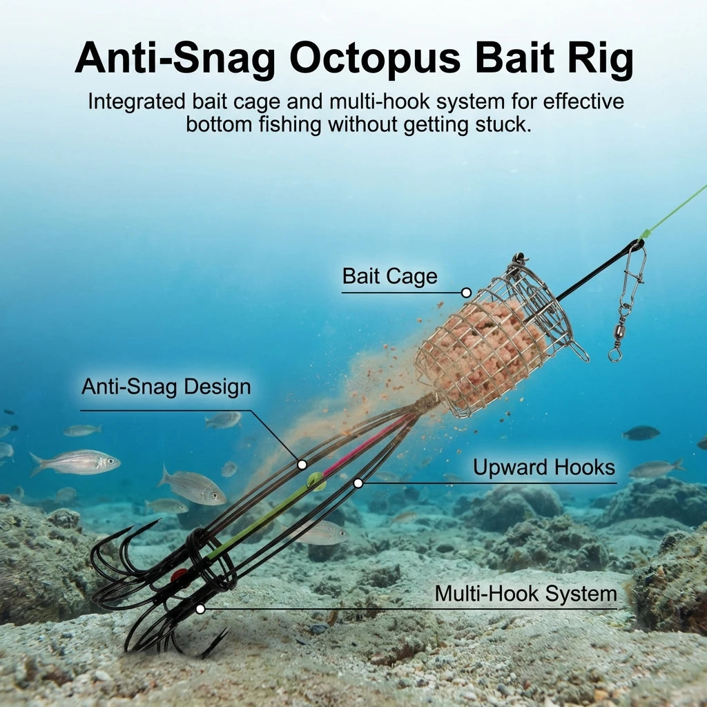 Octopus Fishing Hooks with Bait Cage – Snag-Proof Anchor