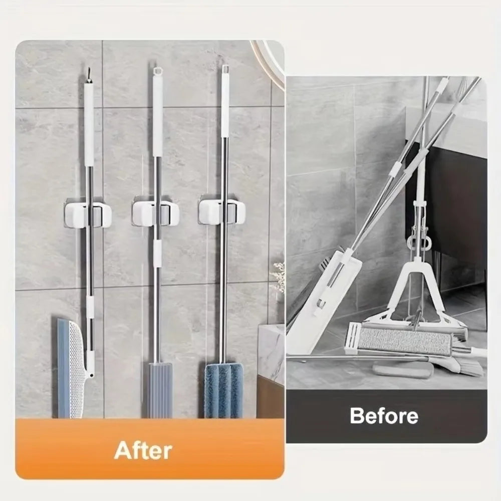 No-Drill Wall Mount Mop & Broom Holder Hook – Strong Adhesive
