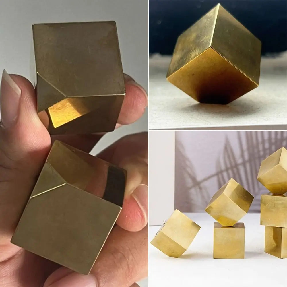 Brass Geometric Cube Decorative Stacking Block – Gold Tone