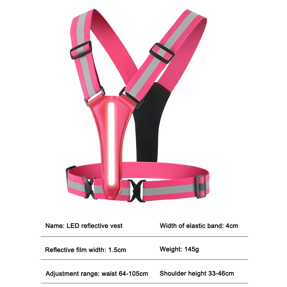 LED Reflective Running Vest USB Rechargeable High Visibility