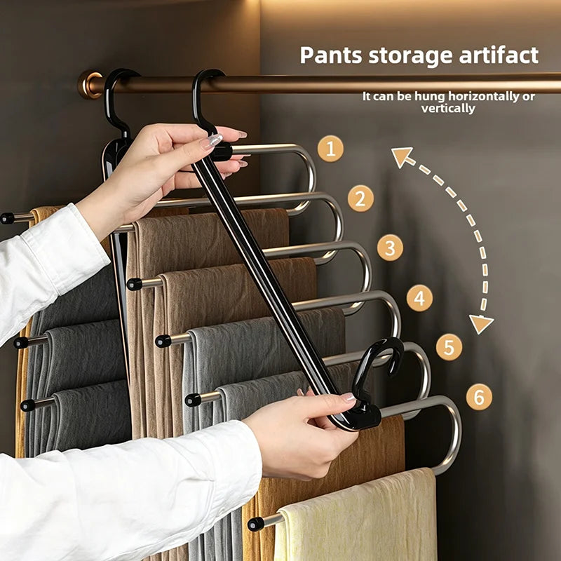 6-in-1 S-Shape Pants Rack – Multi-Layer Closet Space Saver