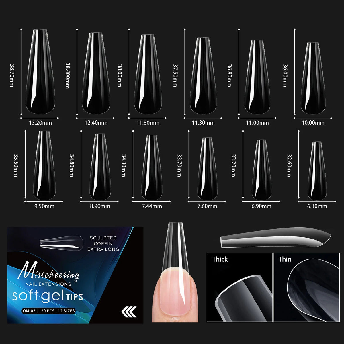 120pcs Clear Soft Gel Nail Tips – 14 Arch Styles Full Cover