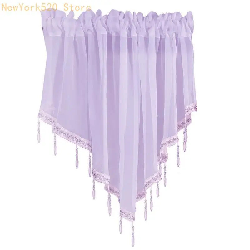 Tulle Triangle Valance Crystal Beads Sheer Rod Pocket Curtain Panel