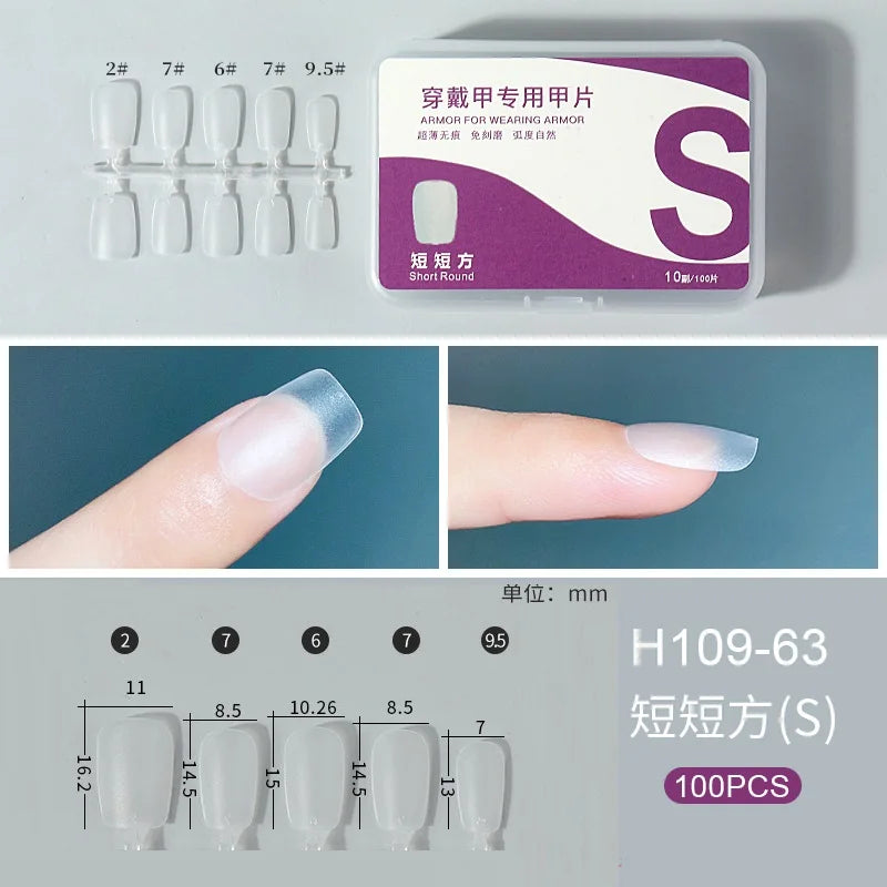 100pcs Full Cover Press On Nail Tips – Clear Ultra-Thin False Nails
