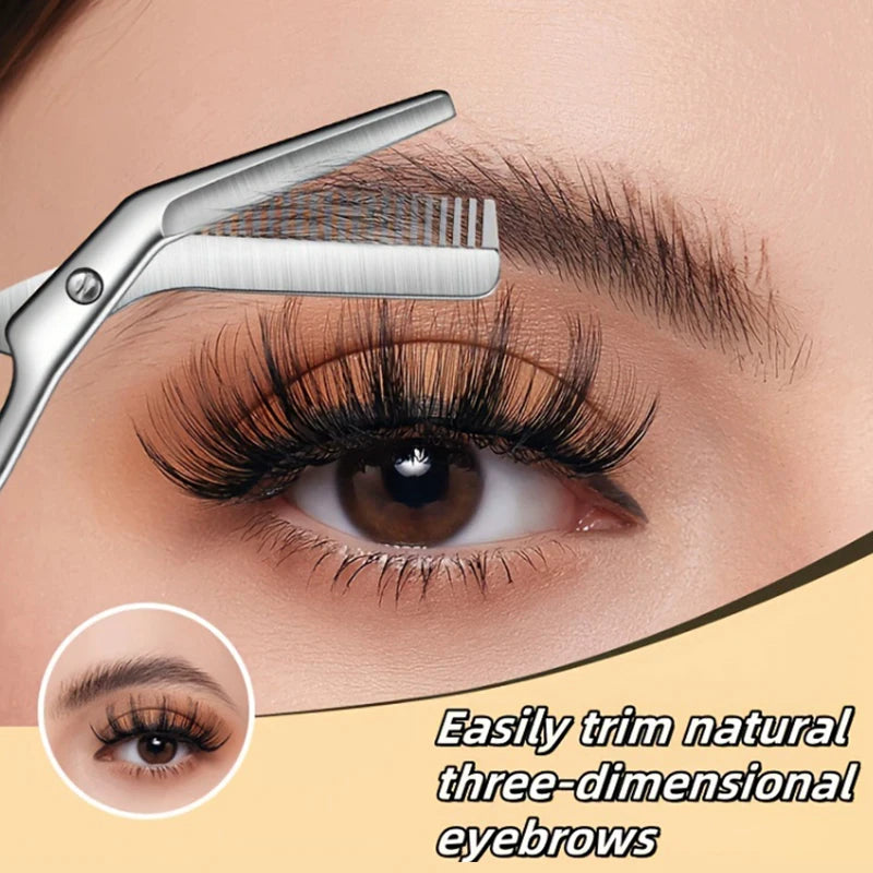 2-in-1 Eyebrow Scissors with Comb – Stainless Steel Trimmer