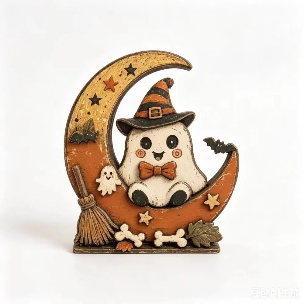Halloween Wooden Tabletop Sign – Ghost, Pumpkin, Owl & Cat