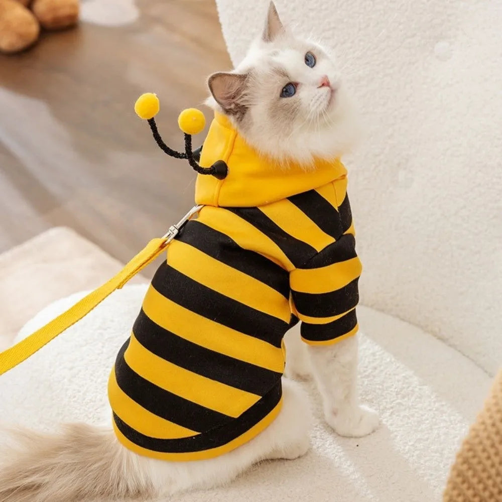 Pet Bee Costume Hoodie – Warm Stripes Cat & Dog Clothes