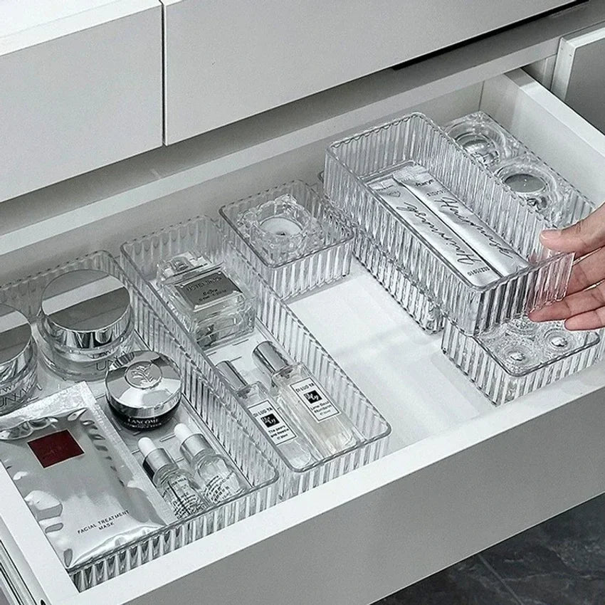 Clear Plastic Drawer Organizer Set – Desk & Bathroom Bins