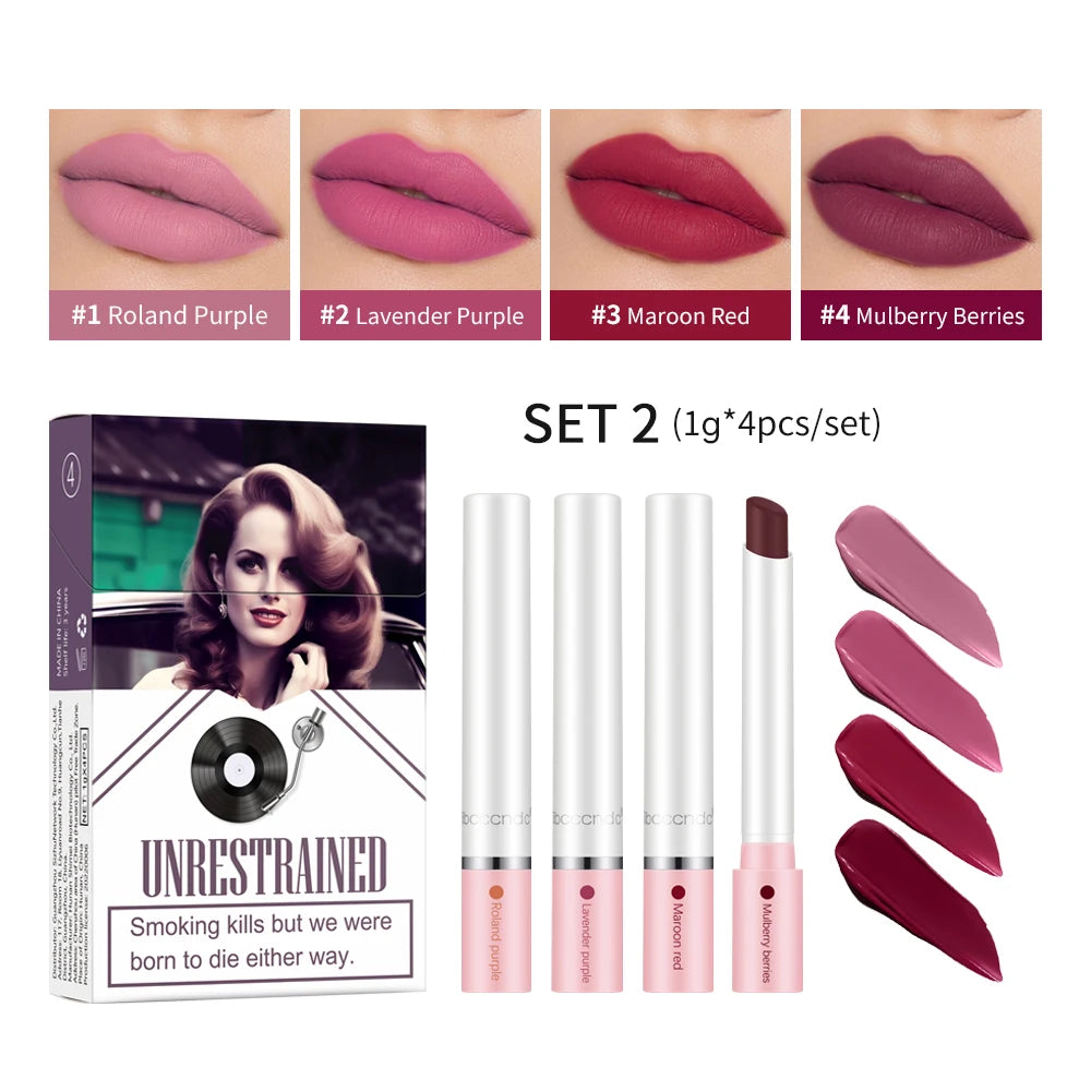 ibcccndc 4-Pc Matte Lipstick Set – Waterproof Long-Lasting Lip Glaze
