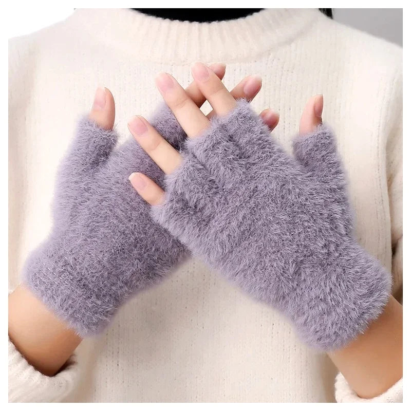 Women's Half Finger Touchscreen Winter Gloves – Plush Warm