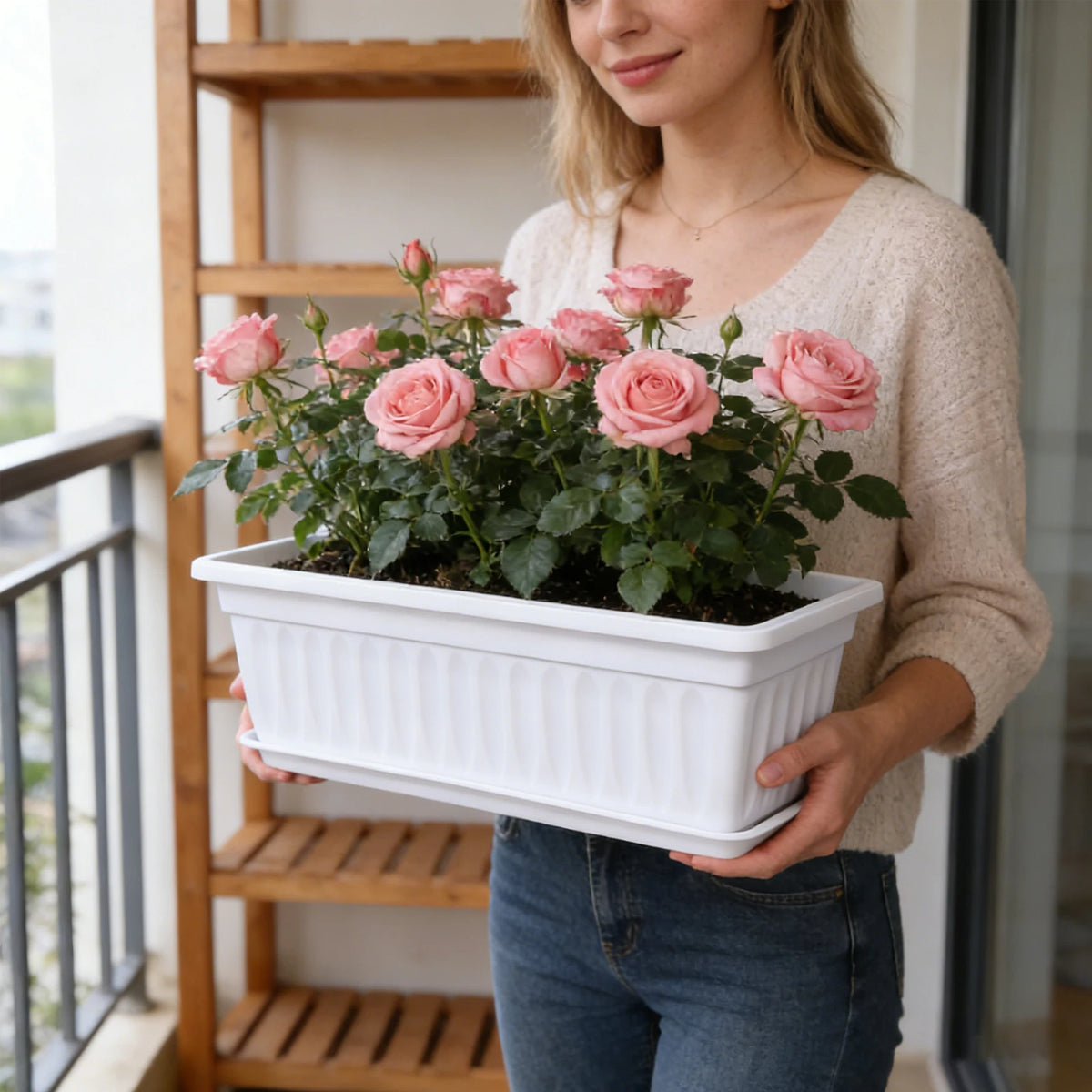 Rectangular Plastic Vegetable Planter with Tray – Indoor & Balcony