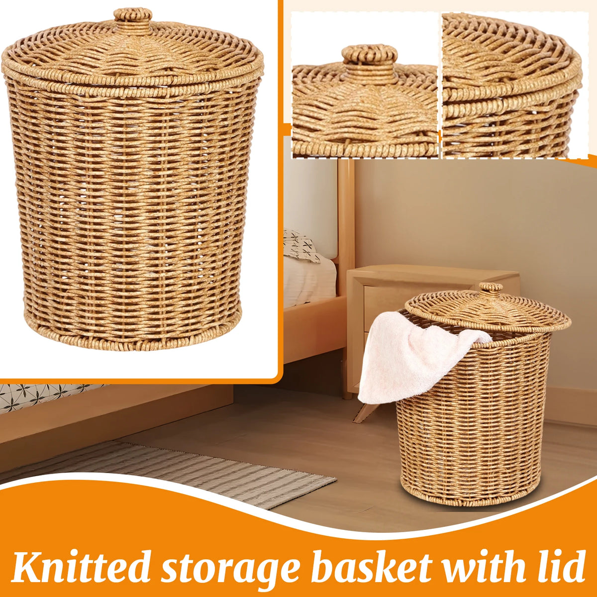 Handwoven Laundry Basket with Lid – Large Storage Bin