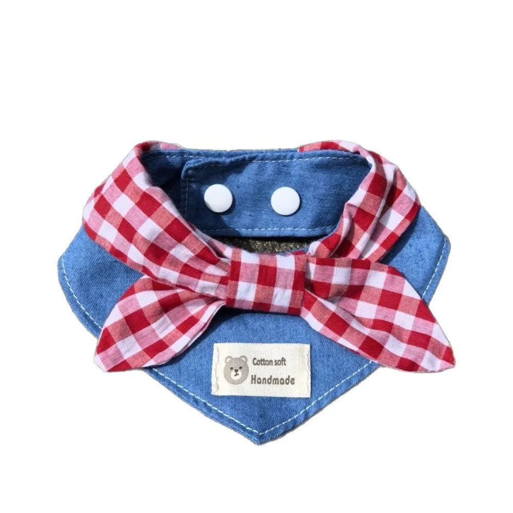 Soft Dog Bandana Red Plaid Bow Tie Triangle Bib XS–L