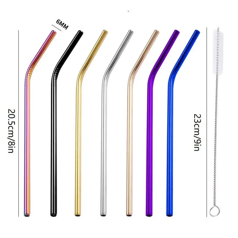 4-Pack Reusable Stainless Steel Straws with Cleaner Brush