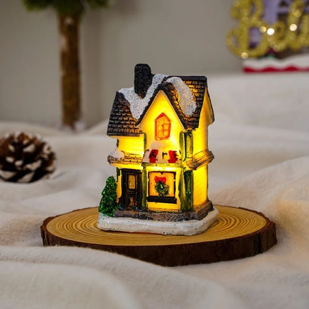 LED Miniature Christmas Light House Resin Winter Village Ornament
