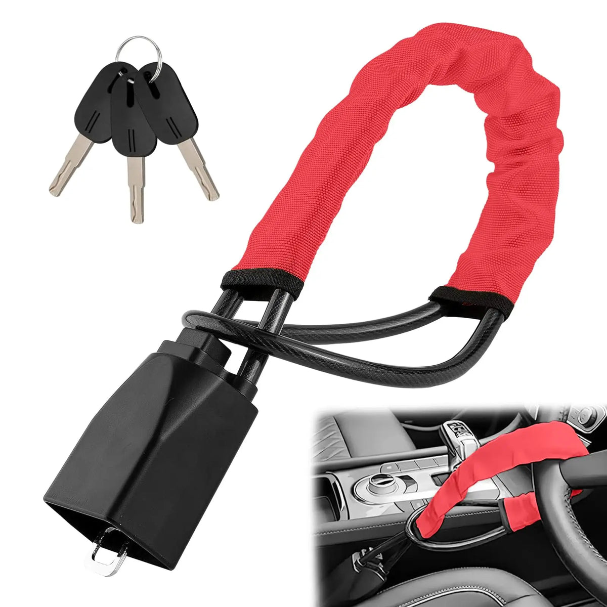 Universal Car Steering Wheel Lock & Steel Cable Anti-Theft Set