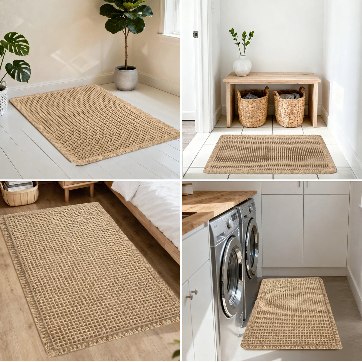 Waffle Bath Mat Non-Slip Backing | Super Absorbent Quick-Dry Rug