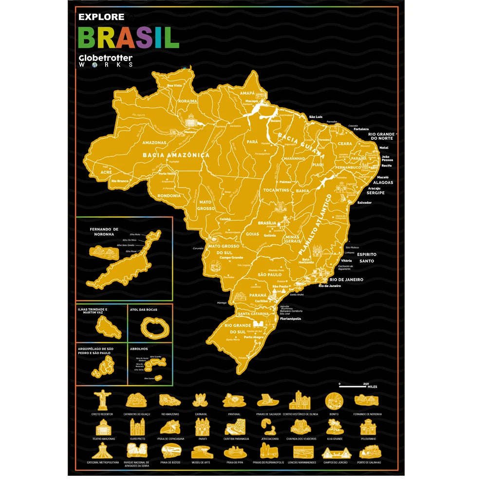 Brazil Scratch Off Map – Travel Gift & Wall Décor 42x29.5cm