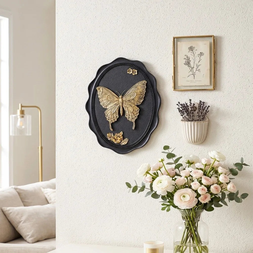 3D Resin Butterfly Wall Sculpture – Oval Relief Plaque Wall Art