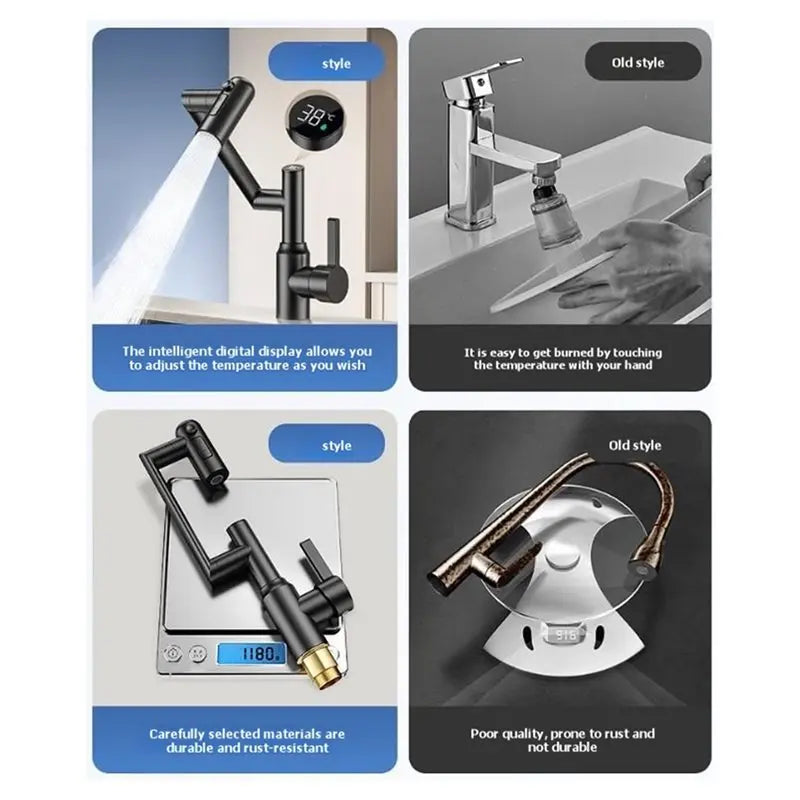 Stainless Steel Rotating Faucet – Digital Temperature Display